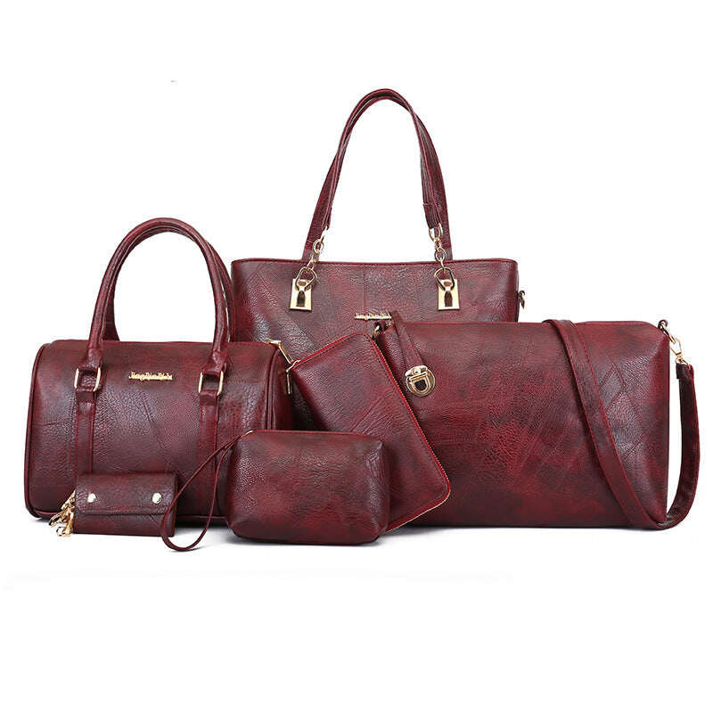 SET 6 PIEZAS - Bolsos de Mujer en Piel Verdadera - Diseño polivalente, clásico y resistente.