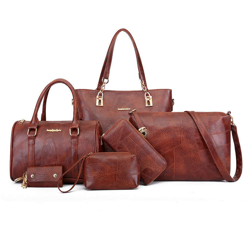 SET 6 PIEZAS - Bolsos de Mujer en Piel Verdadera - Diseño polivalente, clásico y resistente.